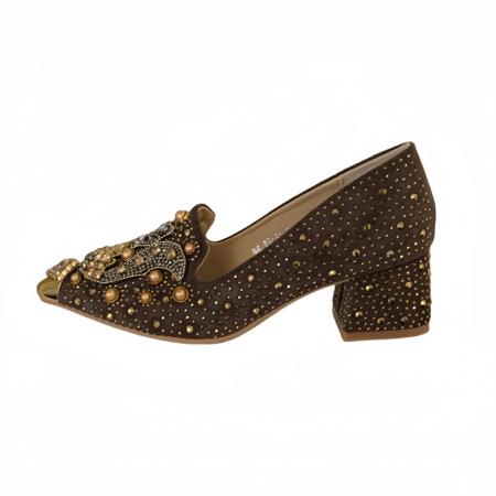 X-33024#中古风尖头粗跟单鞋女早春新款重工复古水钻时尚高跟单鞋 鞋子批发女鞋批发高跟鞋批发