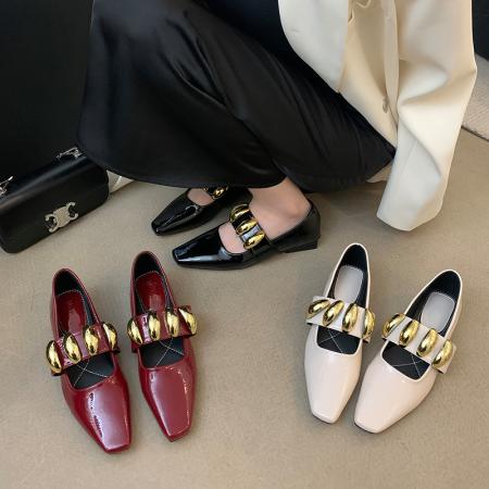 X-33027#复古玛丽珍鞋仙女鞋新款春季法式平底红色金属扣晚晚单鞋 鞋子批发女鞋批发高跟鞋批发