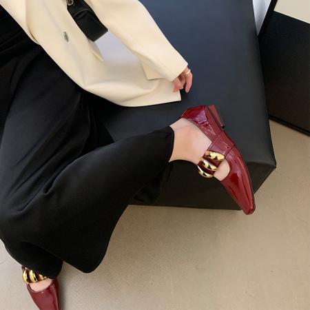 X-33027#复古玛丽珍鞋仙女鞋新款春季法式平底红色金属扣晚晚单鞋 鞋子批发女鞋批发高跟鞋批发