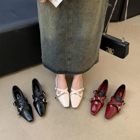 X-33028#方头交叉带粗跟玛丽珍鞋女春夏季复古浅口鞋时尚百搭单鞋 鞋子批发女鞋批发高跟鞋批发