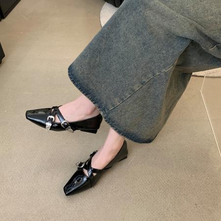 X-33028#方头交叉带粗跟玛丽珍鞋女春夏季复古浅口鞋时尚百搭单鞋 鞋子批发女鞋批发高跟鞋批发