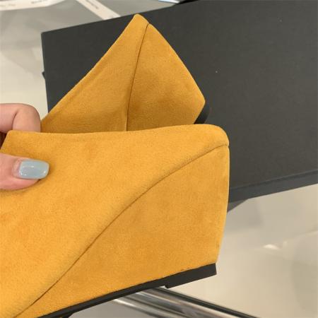 X-33029#欧美简约尖头包头拖鞋早春绒增高坡跟懒人外穿一脚蹬半拖 鞋子批发女鞋批发高跟鞋批发