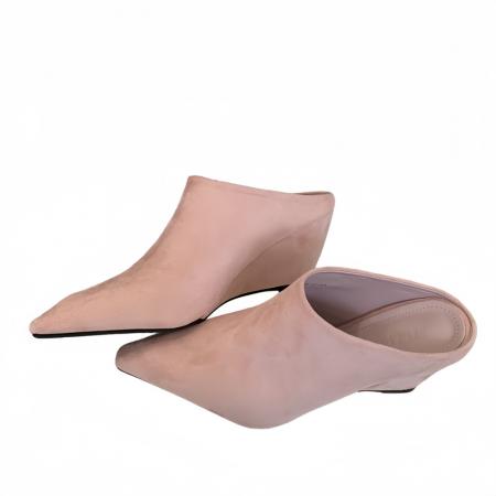 X-33029#欧美简约尖头包头拖鞋早春绒增高坡跟懒人外穿一脚蹬半拖 鞋子批发女鞋批发高跟鞋批发