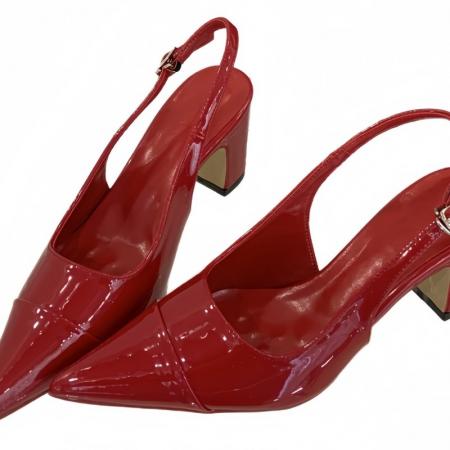 X-33031#小香风尖头粗跟鞋早春新款简约百搭法式漆皮包头后绊带凉鞋女 鞋子批发女鞋批发高跟鞋批发