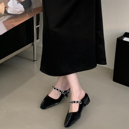 X-33033#羊皮版内增高4cm方头一字带水钻百搭包头凉鞋银色时尚舒适凉拖鞋 鞋子批发女鞋批发高跟鞋批发