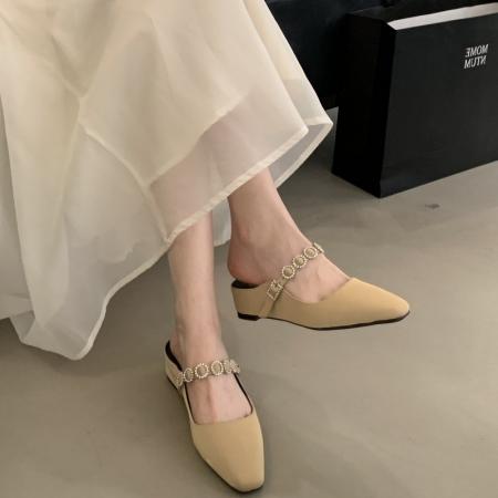 X-33033#羊皮版内增高4cm方头一字带水钻百搭包头凉鞋银色时尚舒适凉拖鞋 鞋子批发女鞋批发高跟鞋批发