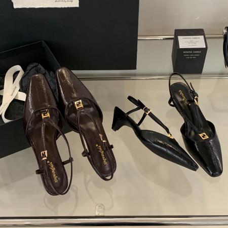 X-33034#新款京圈富美方头小金扣鳗鱼纹小猫跟后空凉鞋女夏季 鞋子批发女鞋批发高跟鞋批发