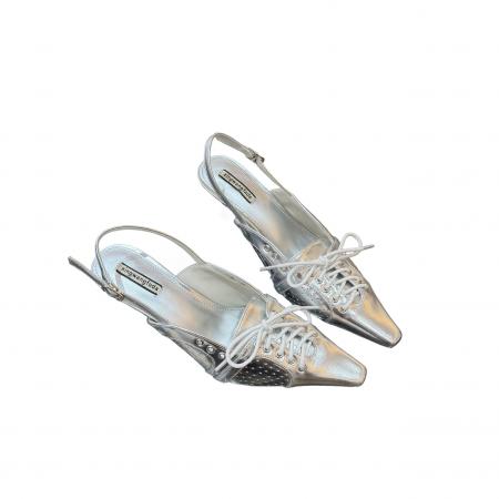 X-33037#新款银色小方头单鞋女真皮蝴蝶结包头性感小猫跟气质绑带高跟鞋 鞋子批发女鞋批发高跟鞋批发