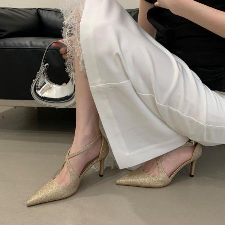 X-33038#新款超美的闪闪交叉带凉鞋女气质不累脚超高跟御姐性感宴会单鞋 鞋子批发女鞋批发高跟鞋批发