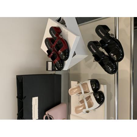 X-33040#粗跟包头半拖鞋女鞋新款夏外穿法式高跟凉鞋小香风玛丽珍单鞋 鞋子批发女鞋批发高跟鞋批发