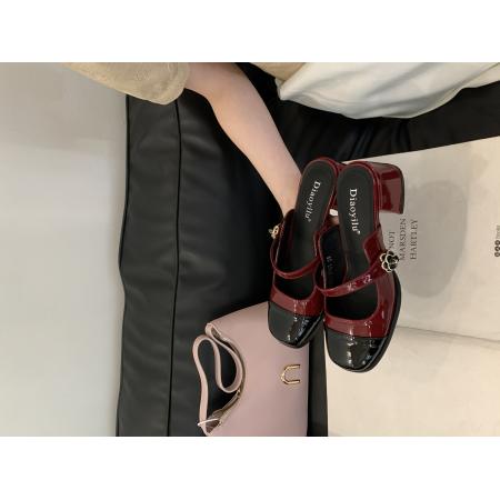 X-33040#粗跟包头半拖鞋女鞋新款夏外穿法式高跟凉鞋小香风玛丽珍单鞋 鞋子批发女鞋批发高跟鞋批发