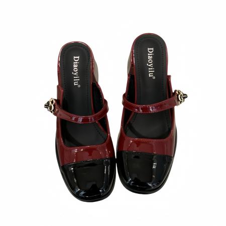 X-33040#粗跟包头半拖鞋女鞋新款夏外穿法式高跟凉鞋小香风玛丽珍单鞋 鞋子批发女鞋批发高跟鞋批发