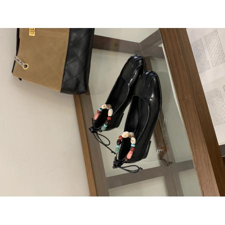 X-33044#度假风拼色串珠多穿圆头浅口单鞋褶皱平底玛丽珍小皮鞋女 鞋子批发女鞋批发高跟鞋批发