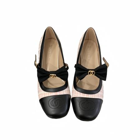 X-33047#春夏款小香风一字带玛丽珍女鞋粗跟圆头高跟鞋蝴蝶结搭扣单鞋 鞋子批发女鞋批发高跟鞋批发