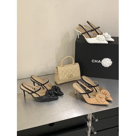 X-33048#法式小香风细跟尖头山茶花高跟包头凉鞋女春季新款后空高跟鞋 鞋子批发女鞋批发高跟鞋批发