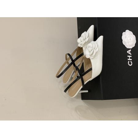 X-33048#法式小香风细跟尖头山茶花高跟包头凉鞋女春季新款后空高跟鞋 鞋子批发女鞋批发高跟鞋批发