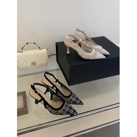 X-33049#尖头后空一字带法式高跟单鞋女百搭时尚网格水钻绝美包头凉鞋 鞋子批发女鞋批发高跟鞋批发