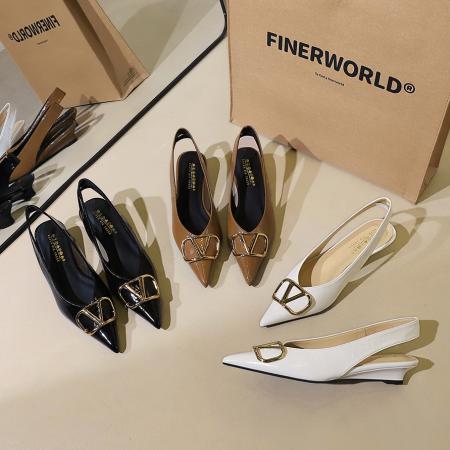 X-33052#欧美风时尚V扣低跟女鞋尖头浅口百搭坡跟后空后绊带单鞋 鞋子批发女鞋批发高跟鞋批发