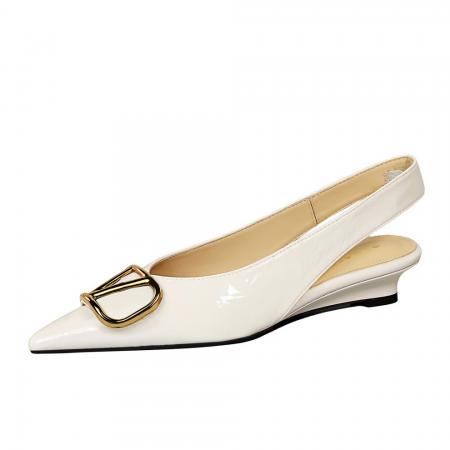 X-33052#欧美风时尚V扣低跟女鞋尖头浅口百搭坡跟后空后绊带单鞋 鞋子批发女鞋批发高跟鞋批发