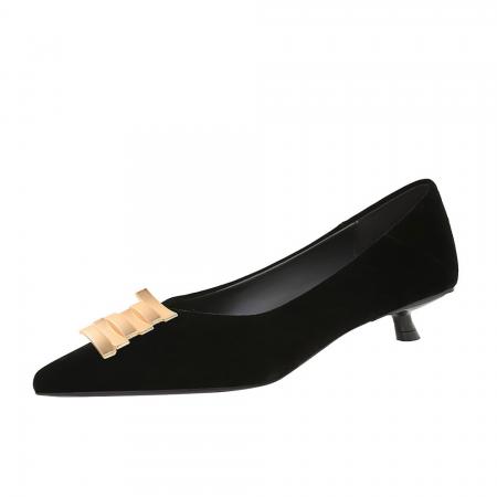 X-33054#韩版气质低跟绒面女鞋尖头浅口金属扣一脚蹬时尚单鞋女 鞋子批发女鞋批发高跟鞋批发