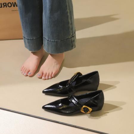 X-33056#法式复古风通勤百搭浅口尖头内增高单鞋一字带玛丽珍女鞋 鞋子批发女鞋批发高跟鞋批发
