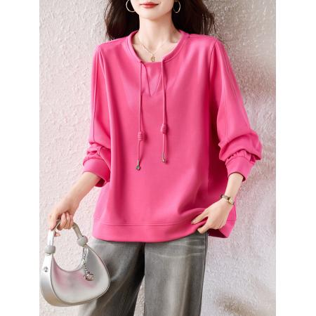 时尚圆领抽绳卫衣女春季新款休闲上衣欧货大码宽松女装 服裝批發女裝批發服飾貨源