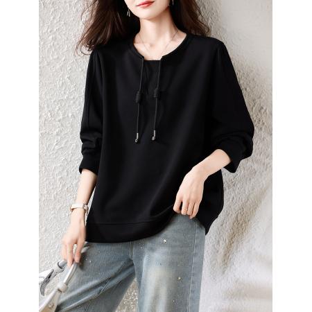 时尚圆领抽绳卫衣女春季新款休闲上衣欧货大码宽松女装 服裝批發女裝批發服飾貨源