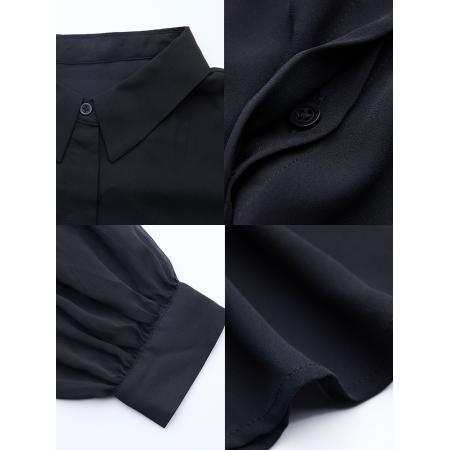 FA55355# 黑色衬衫女轻奢高级感减龄洋气灯笼袖上衣春季新款上衣 服裝批發女裝批發服飾貨源