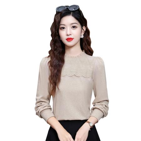 FA55366# 加绒独特漂亮小衫蕾丝内搭高贵洋气上衣百搭时尚修身长袖上衣 服裝批發女裝批發服飾貨源