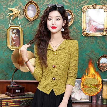 FA55369# 时尚V领蕾丝小衫女秋季新款洋气长袖打底百搭减龄上衣 服裝批發女裝批發服飾貨源