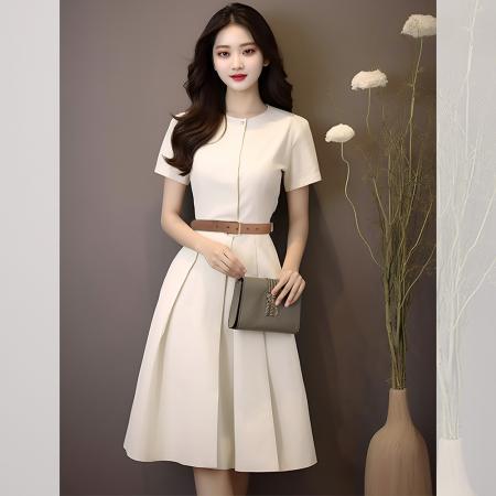 夏季新款女装时尚穿搭韩版短袖连衣裙收腰小个子显瘦女生衣服 服裝批發女裝批發服飾貨源