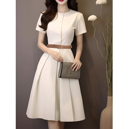 夏季新款女装时尚穿搭韩版短袖连衣裙收腰小个子显瘦女生衣服 服裝批發女裝批發服飾貨源