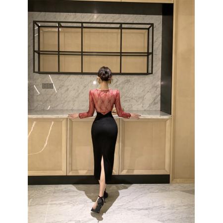 新款辣妹高级感蕾丝拼接修身显瘦...