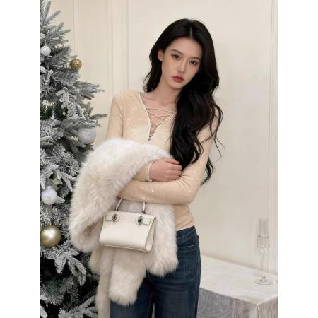 FA55378# 秋冬超好看的绝美亮闪闪上衣女早春新款内搭打底衫设计感小众 服裝批發女裝批發服飾貨源