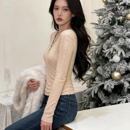 FA55378# 秋冬超好看的绝美亮闪闪上衣女早春新款内搭打底衫设计感小众 服裝批發女裝批發服飾貨源