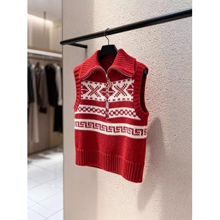 马甲新款今年流行爆款新年韩系减龄红色费尔岛无袖针织马夹女 服裝批發女裝批發服飾貨源