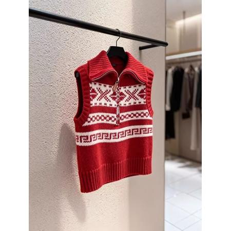 马甲新款今年流行爆款新年韩系减龄红色费尔岛无袖针织马夹女 服裝批發女裝批發服飾貨源