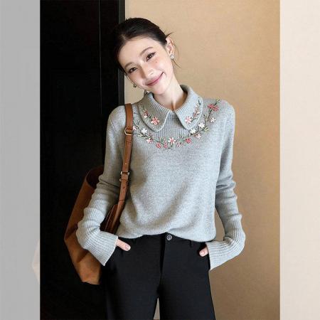 高级感花朵刺绣毛衣女冬季新款时尚内搭可外穿针织上衣 服裝批發女裝批發服飾貨源