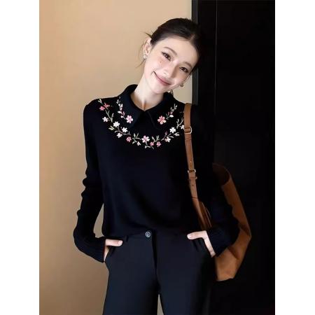 高级感花朵刺绣毛衣女冬季新款时尚内搭可外穿针织上衣 服裝批發女裝批發服飾貨源