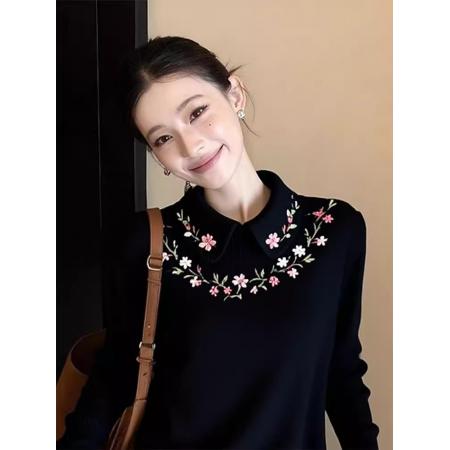 高级感花朵刺绣毛衣女冬季新款时尚内搭可外穿针织上衣 服裝批發女裝批發服飾貨源