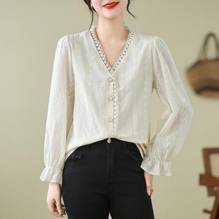 早春大码女装温柔风法式设计感百搭洋气质长袖衬衫 服裝批發女裝批發服飾貨源