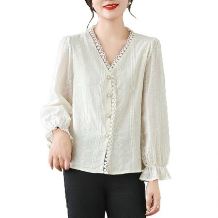 早春大码女装温柔风法式设计感百搭洋气质长袖衬衫 服裝批發女裝批發服飾貨源