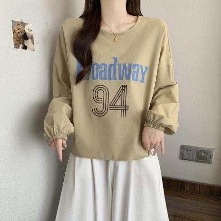 早春大码女装高级感字母印花长袖T恤衫套头罩衫 服裝批發女裝批發服飾貨源