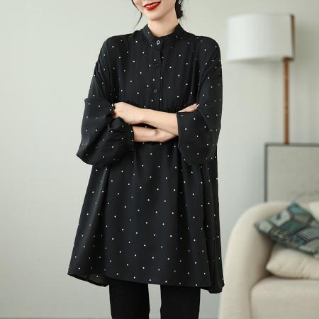 早春大码女装文艺波点宽松中长款百搭女衬衫 服裝批發女裝批發服飾貨源