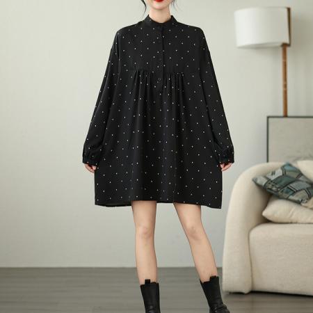 早春大码女装文艺波点宽松中长款百搭女衬衫 服裝批發女裝批發服飾貨源