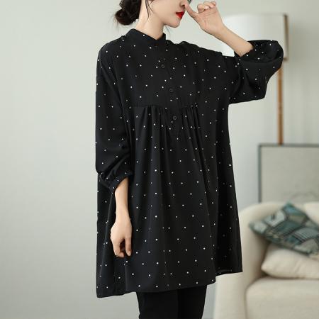 早春大码女装文艺波点宽松中长款百搭女衬衫 服裝批發女裝批發服飾貨源