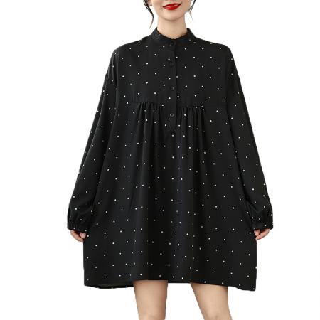 早春大码女装文艺波点宽松中长款百搭女衬衫 服裝批發女裝批發服飾貨源