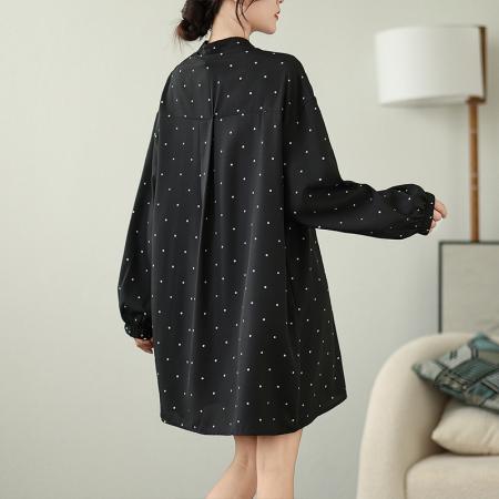 早春大码女装文艺波点宽松中长款百搭女衬衫 服裝批發女裝批發服飾貨源