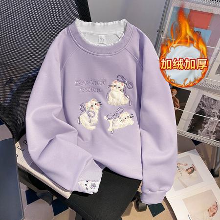 纯棉华棉复合奥粒绒卫衣女装秋冬新款刺绣花连帽保暖上衣 服裝批發女裝批發服飾貨源