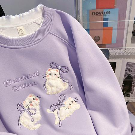 纯棉华棉复合奥粒绒卫衣女装秋冬新款刺绣花连帽保暖上衣 服裝批發女裝批發服飾貨源